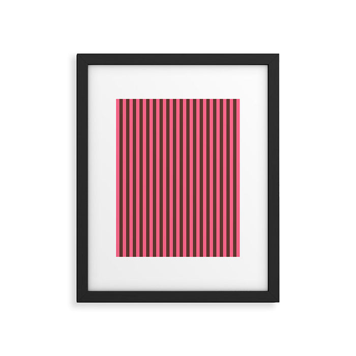 Narrow Stripes Vertical Pattern in Pink and Brown Framed Art Print Gallery Image 1