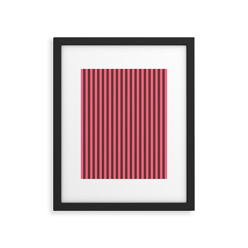 Narrow Stripes Vertical Pattern in Pink and Brown Framed Art Print Gallery Image 5