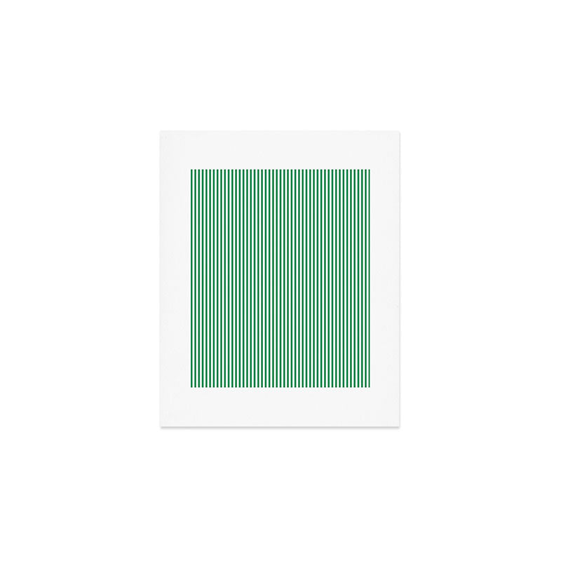 Narrow Vertical Stripes Kelly Green and White Pattern Art Print Gallery Image 1