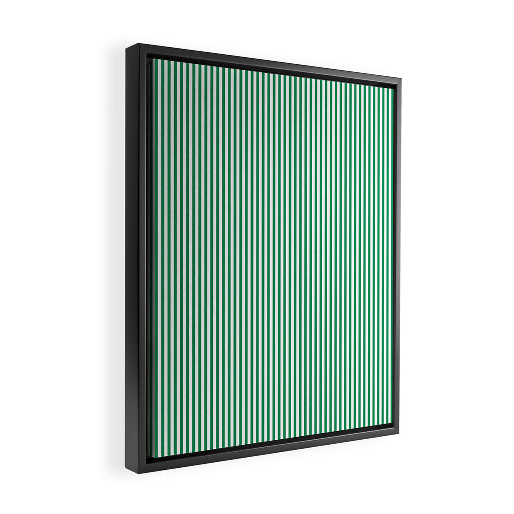 Narrow Vertical Stripes Kelly Green and White Pattern Framed Canvas Print Gallery Image 2