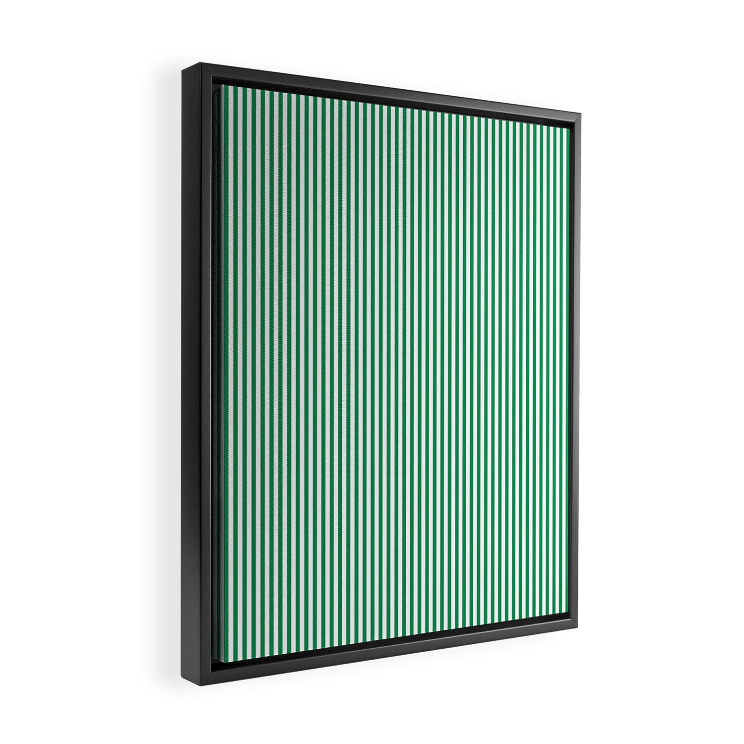 Narrow Vertical Stripes Kelly Green and White Pattern Framed Canvas Print Gallery Image 2