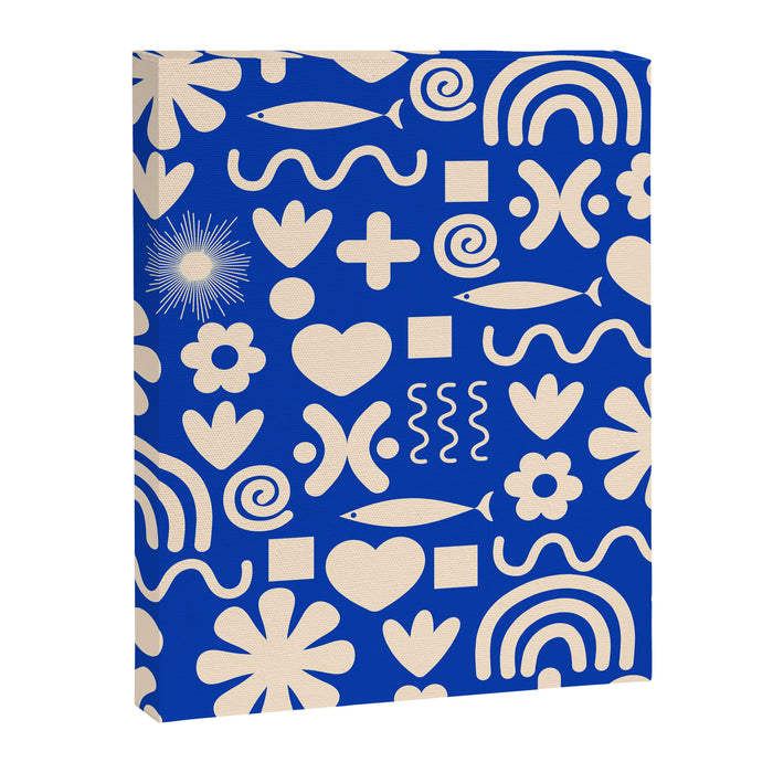 Natural Miscellany Pattern in Bright Blue and Cream Canvas Print Gallery Image 1
