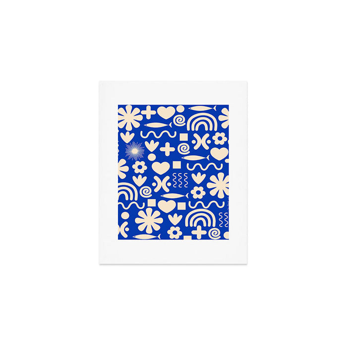 Natural Miscellany Pattern in Bright Blue and Cream Art Print Gallery Image 1