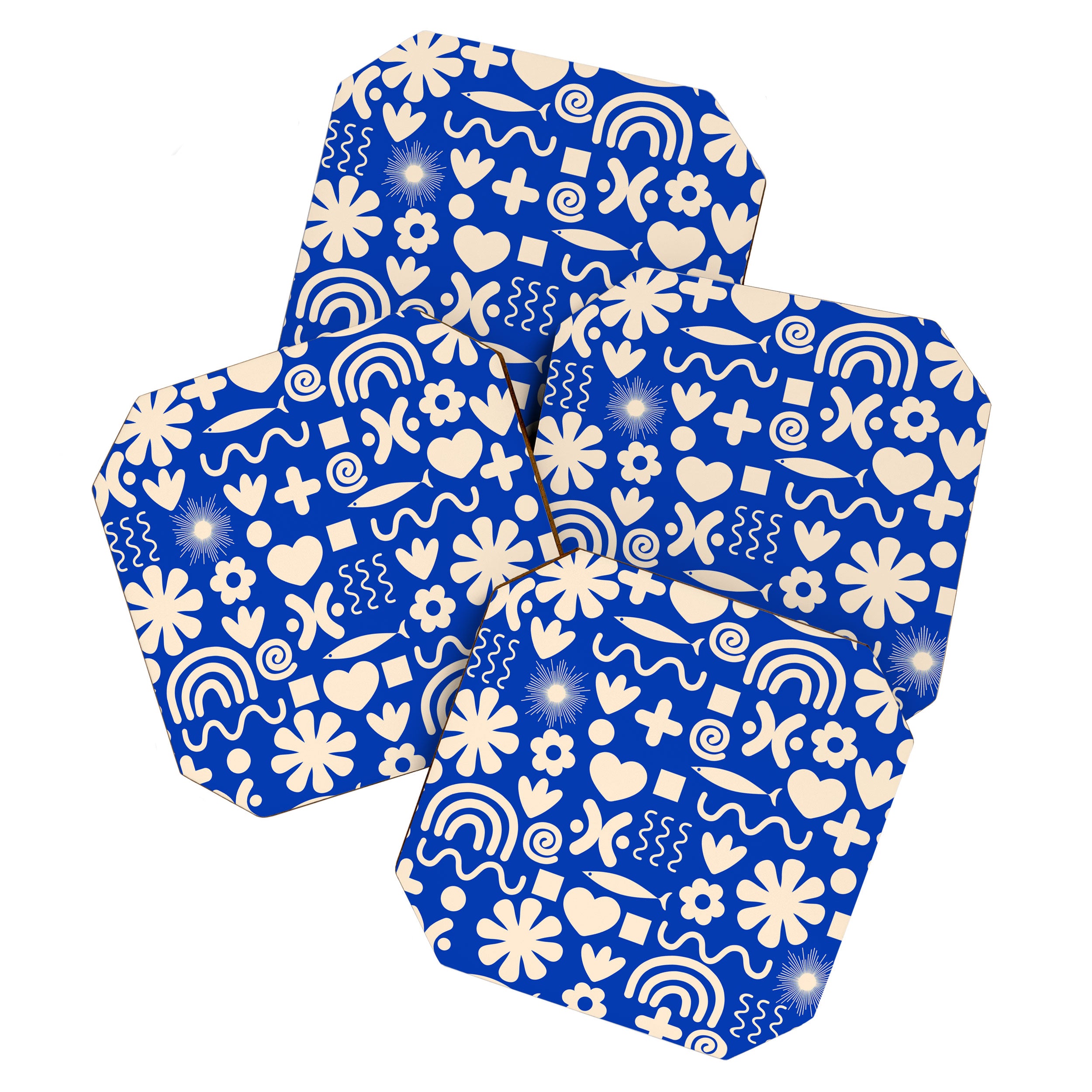 Natural Miscellany Pattern in Bright Blue and Cream Coaster Gallery Image 1