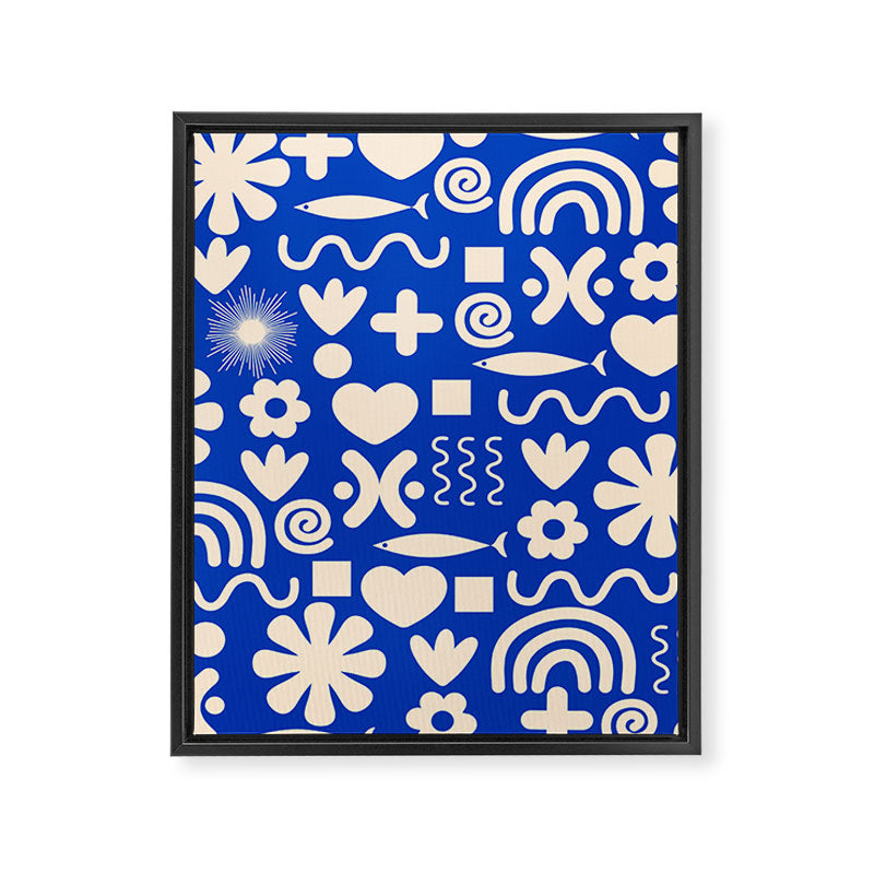 Natural Miscellany Pattern in Bright Blue and Cream Framed Canvas Print Gallery Image 8