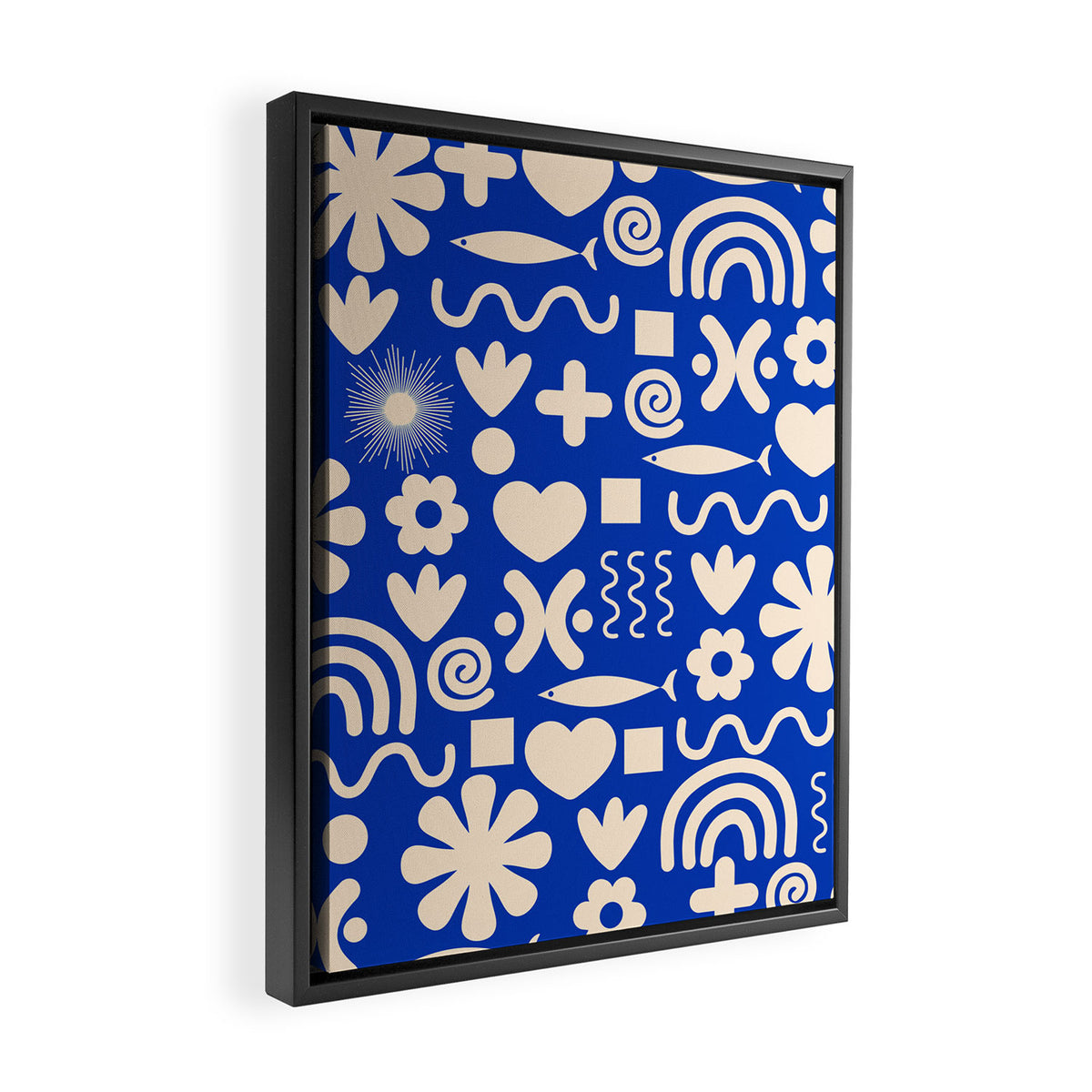 Natural Miscellany Pattern in Bright Blue and Cream Framed Canvas Print Gallery Image 2
