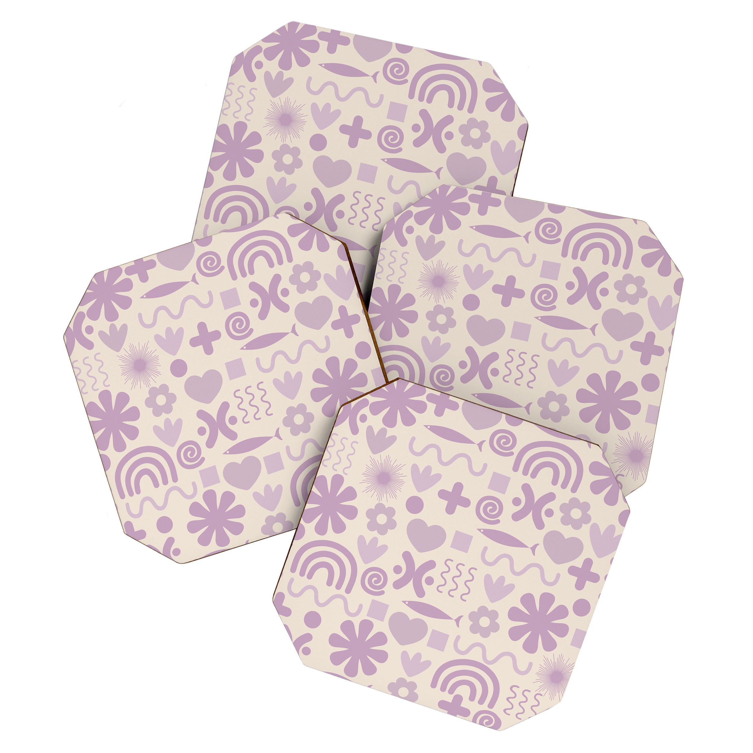 Natural Miscellany Scandi Retro Modern Pattern in Lilac and Cream  Coaster Gallery Image 1
