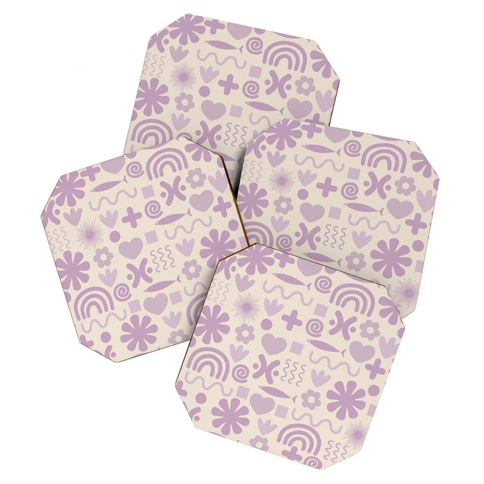 Natural Miscellany Scandi Retro Modern Pattern in Lilac and Cream  Coaster Gallery Image 1