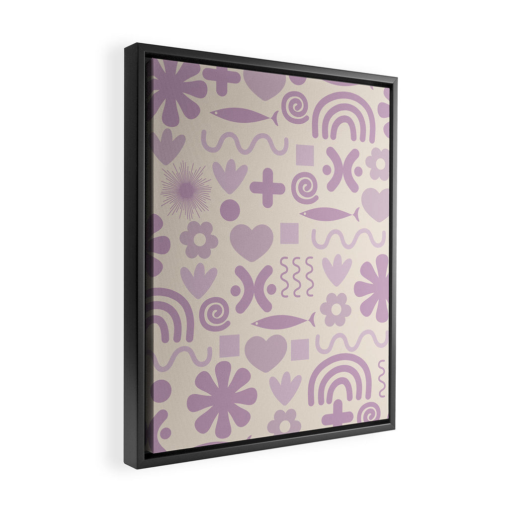 Natural Miscellany Scandi Retro Modern Pattern in Lilac and Cream  Framed Canvas Print Gallery Image 2