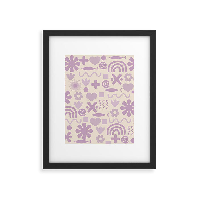 Natural Miscellany Scandi Retro Modern Pattern in Lilac and Cream  Framed Art Print Gallery Image 1