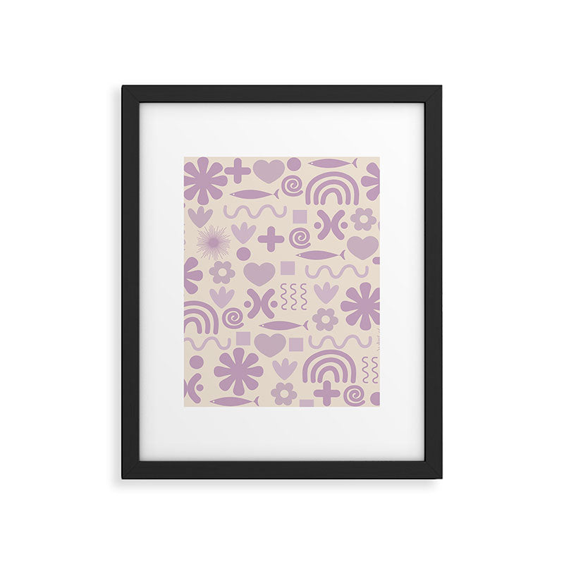 Natural Miscellany Scandi Retro Modern Pattern in Lilac and Cream  Framed Art Print Gallery Image 6