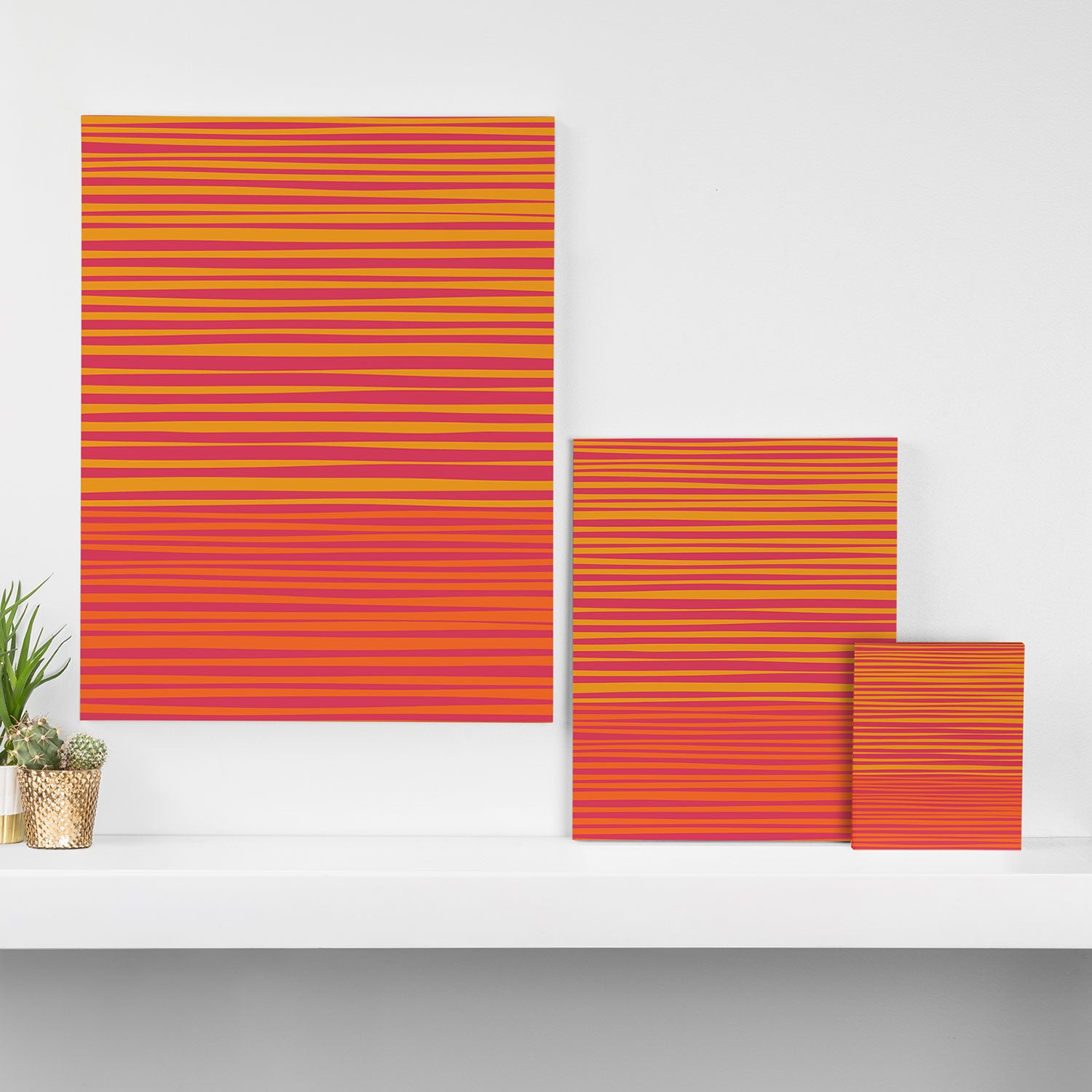 Natural Stripes Modern Minimalist Colour Block Pattern Magenta Orange Mustard Ochre Canvas Print Gallery Image 3