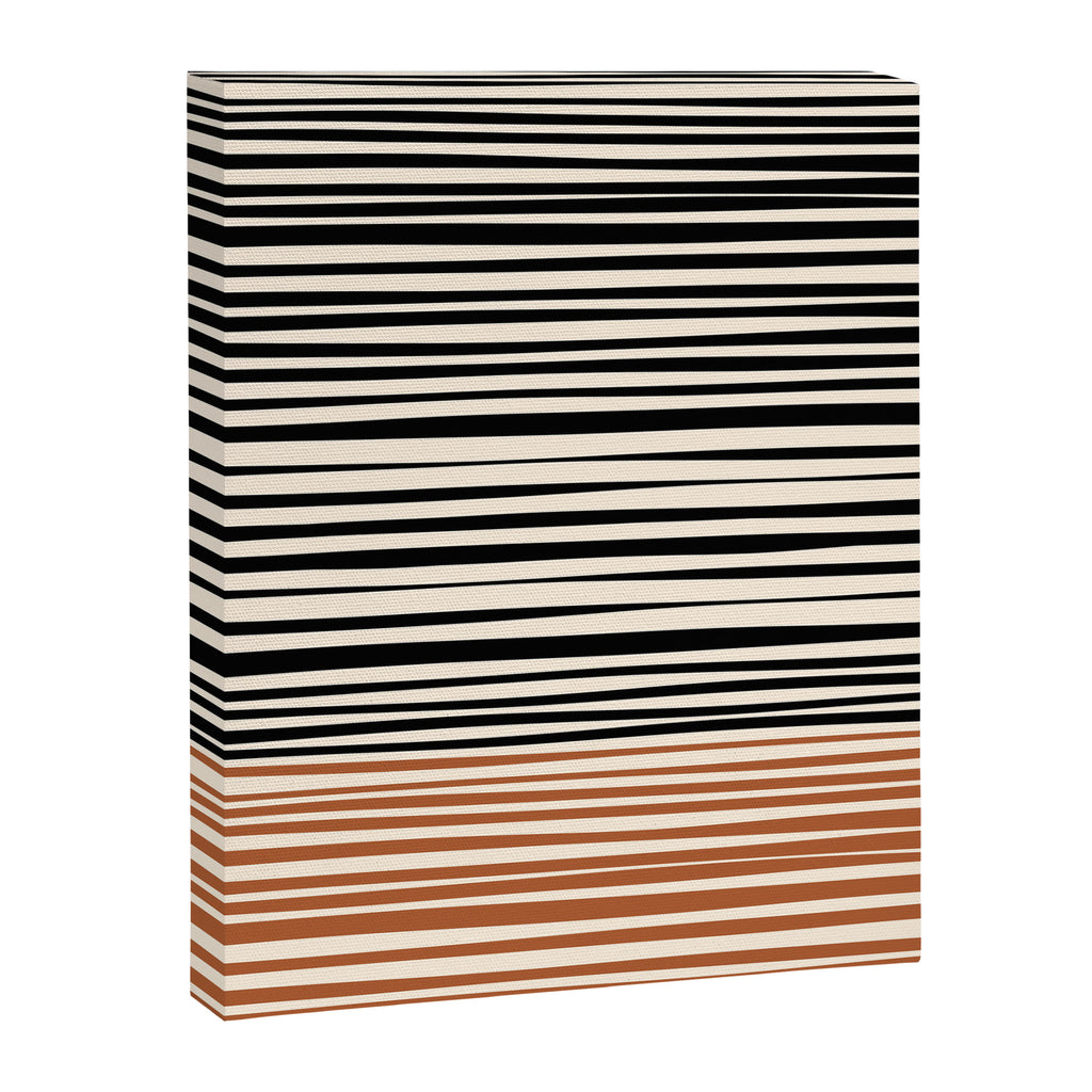 Natural Stripes Modern Minimalist Colour Block Pattern Black Rust Almond Cream Canvas Print Gallery Image 6