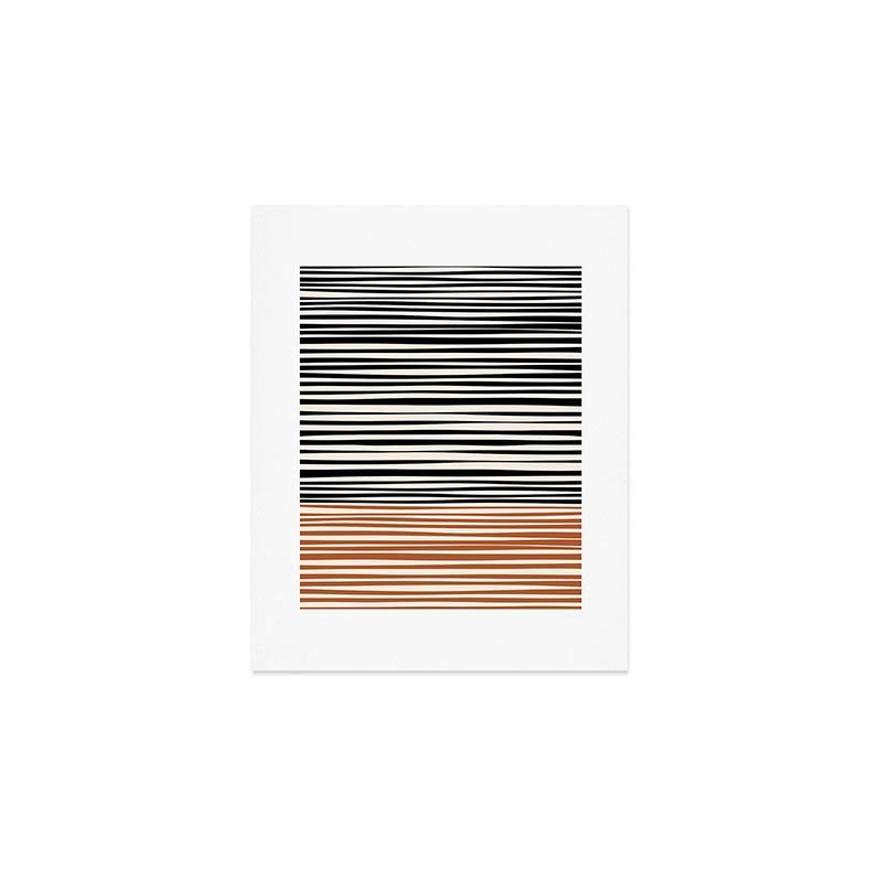 Natural Stripes Modern Minimalist Colour Block Pattern Black Rust Almond Cream Art Print Gallery Image 1