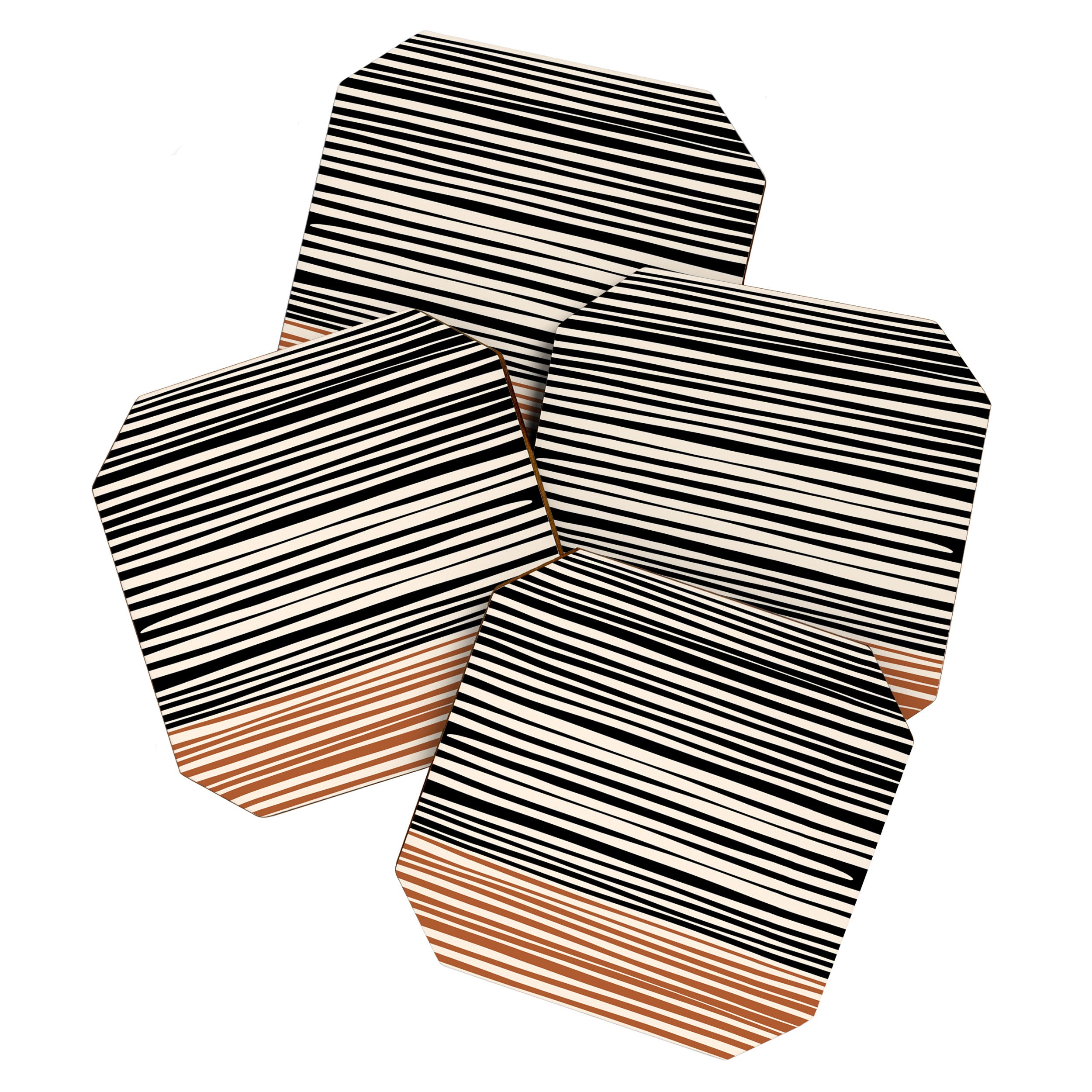 Natural Stripes Modern Minimalist Colour Block Pattern Black Rust Almond Cream Coaster Gallery Image 1