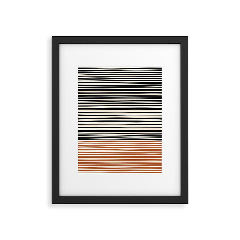 Natural Stripes Modern Minimalist Colour Block Pattern Black Rust Almond Cream Framed Art Print Gallery Image 5