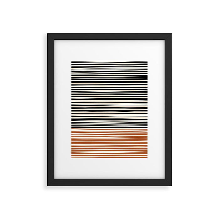 Natural Stripes Modern Minimalist Colour Block Pattern Black Rust Almond Cream Framed Art Print Gallery Image 1