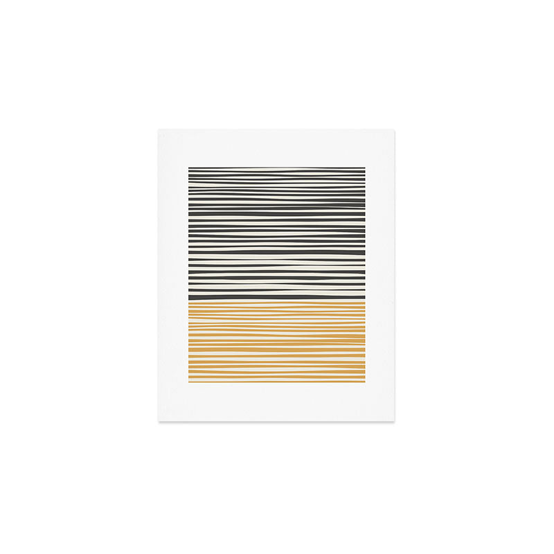 Natural Stripes Modern Minimalist Colour Block Pattern Charcoal Grey, Muted Mustard Gold, and Cream Beige Art Print Gallery Image 1
