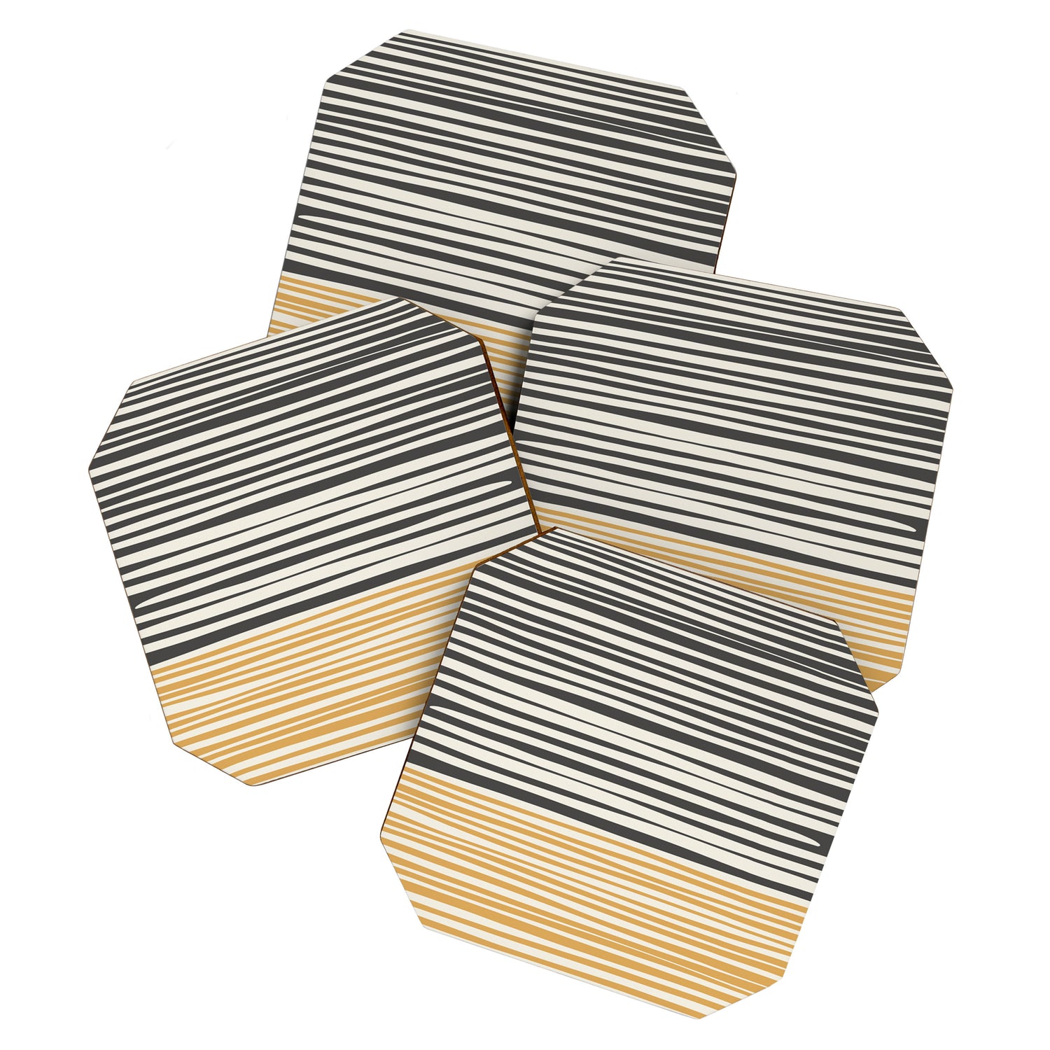 Natural Stripes Modern Minimalist Colour Block Pattern Charcoal Grey, Muted Mustard Gold, and Cream Beige Coaster Gallery Image 1