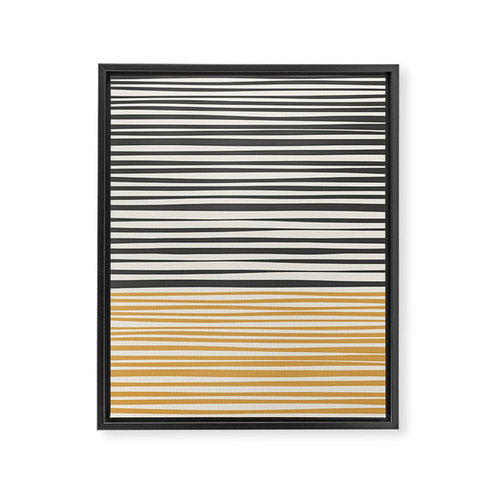 Natural Stripes Modern Minimalist Colour Block Pattern Charcoal Grey, Muted Mustard Gold, and Cream Beige Framed Canvas Print Gallery Image 1