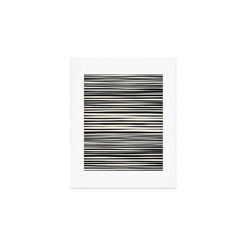Natural Stripes Modern Minimalist Pattern in Black and Almond Cream  Art Print Gallery Image 1