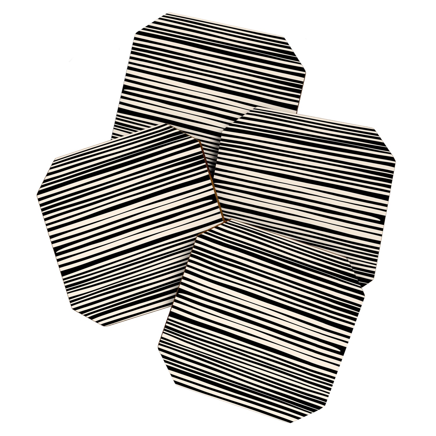 Natural Stripes Modern Minimalist Pattern in Black and Almond Cream  Coaster Gallery Image 1