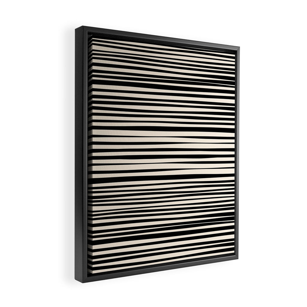 Natural Stripes Modern Minimalist Pattern in Black and Almond Cream  Framed Canvas Print Gallery Image 2