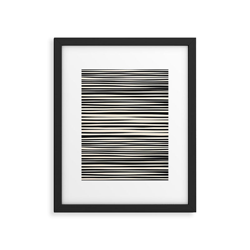 Natural Stripes Modern Minimalist Pattern in Black and Almond Cream  Framed Art Print Gallery Image 4
