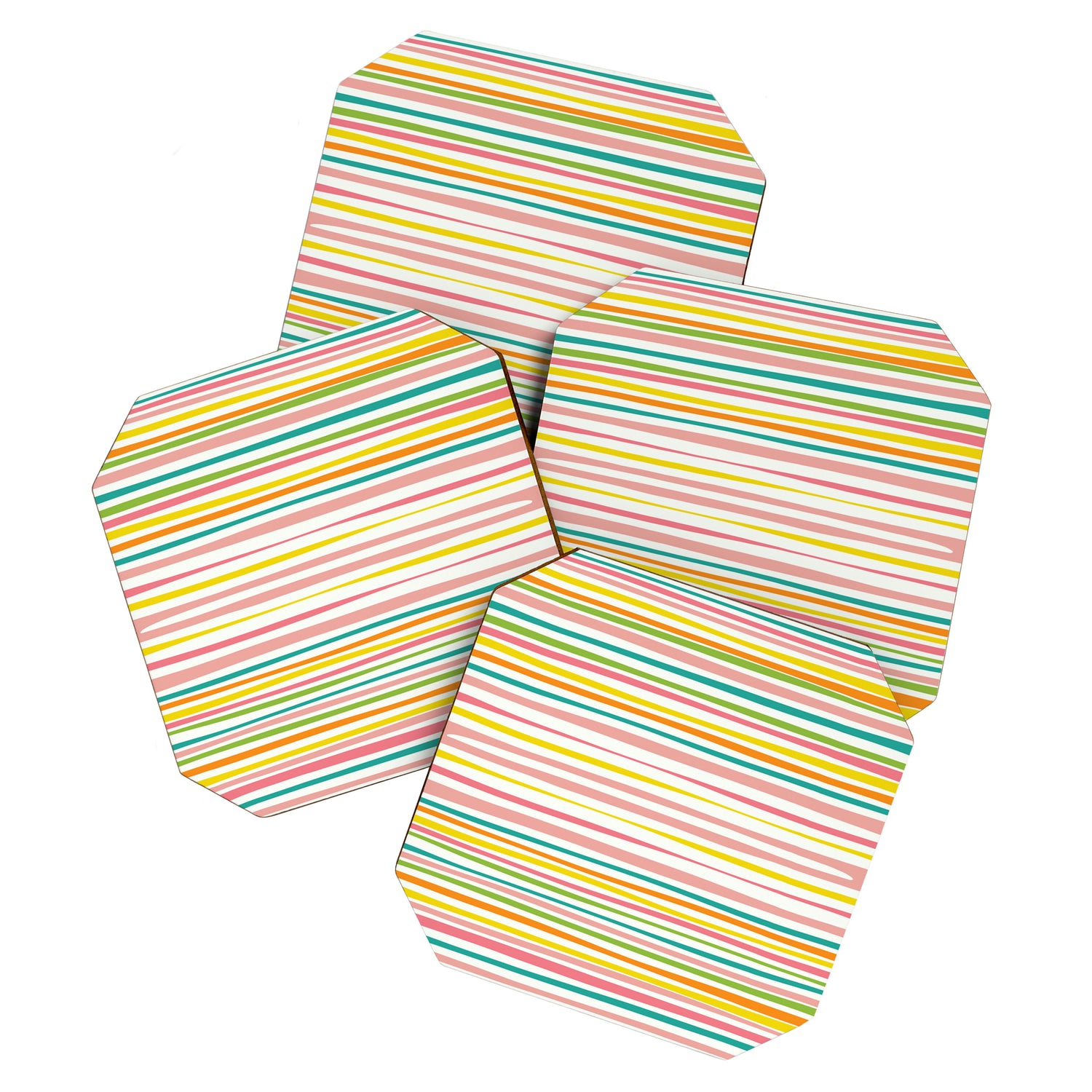 Natural Stripes Pattern Colourful Spring Green Pink Yellow Teal Orange Coaster Gallery Image 1