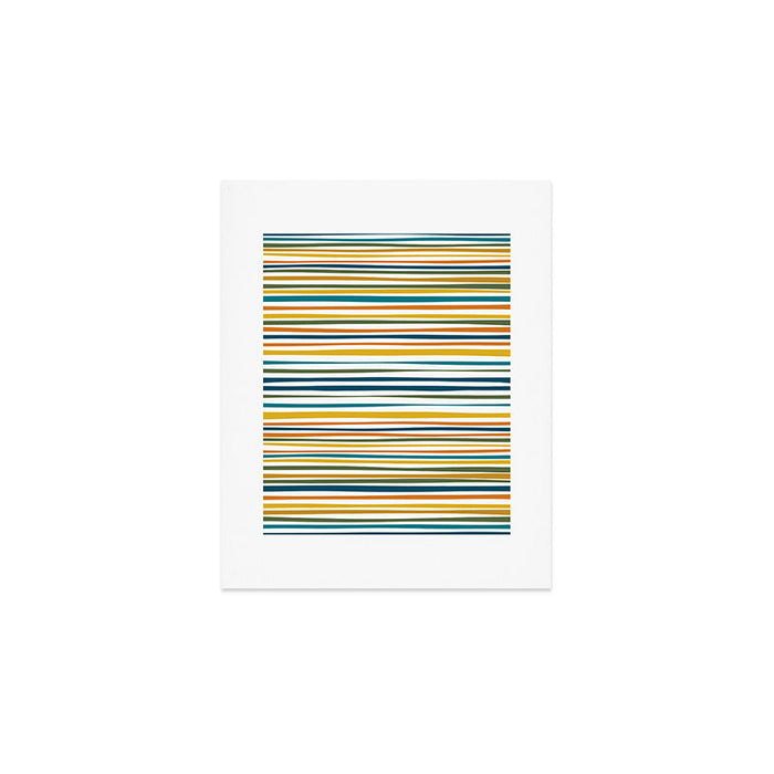 Natural Stripes Pattern in Moroccan Teal Blue Olive Green Mustard Orange Ochre White Art Print Gallery Image 1