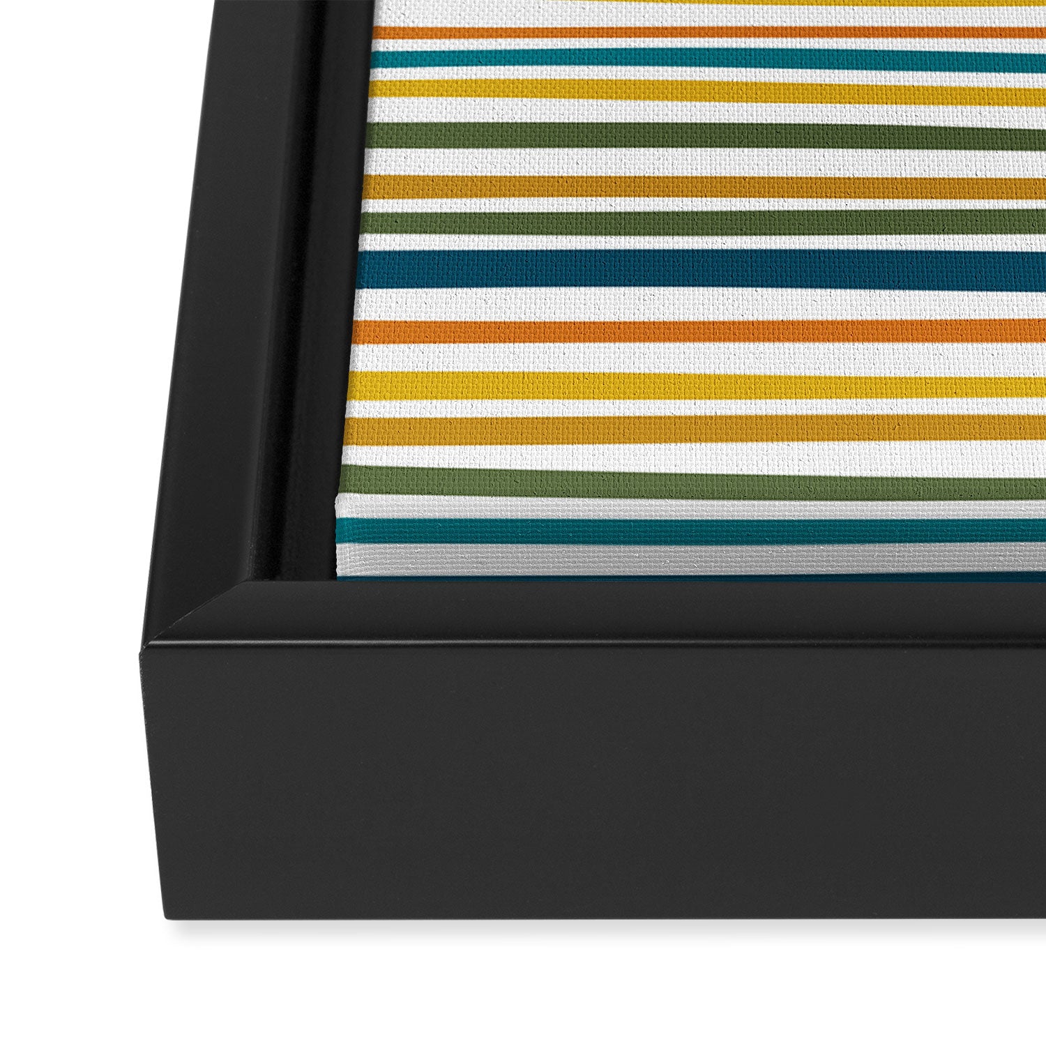 Natural Stripes Pattern in Moroccan Teal Blue Olive Green Mustard Orange Ochre White Framed Canvas Print Gallery Image 3