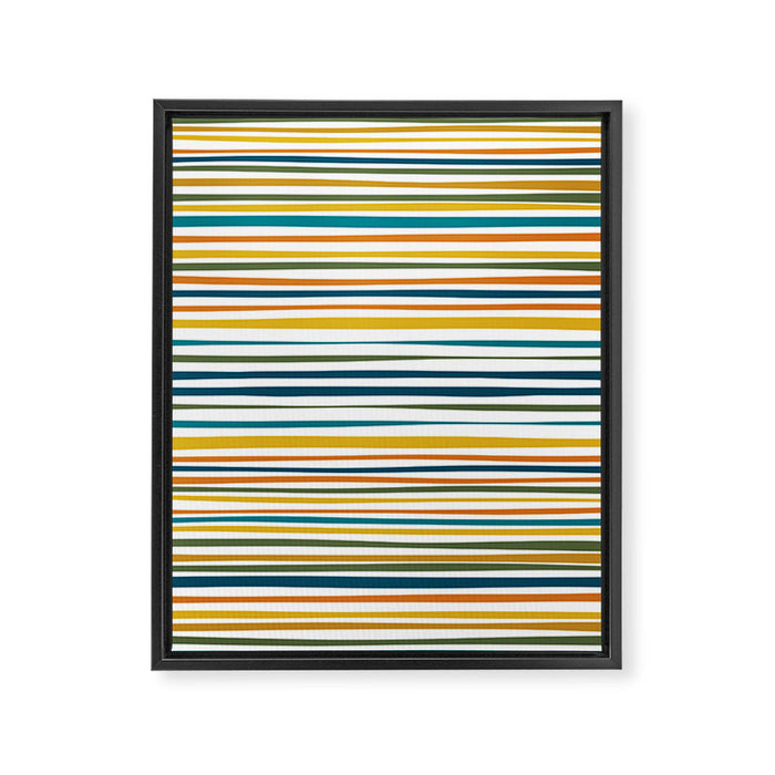 Natural Stripes Pattern in Moroccan Teal Blue Olive Green Mustard Orange Ochre White Framed Canvas Print Gallery Image 1