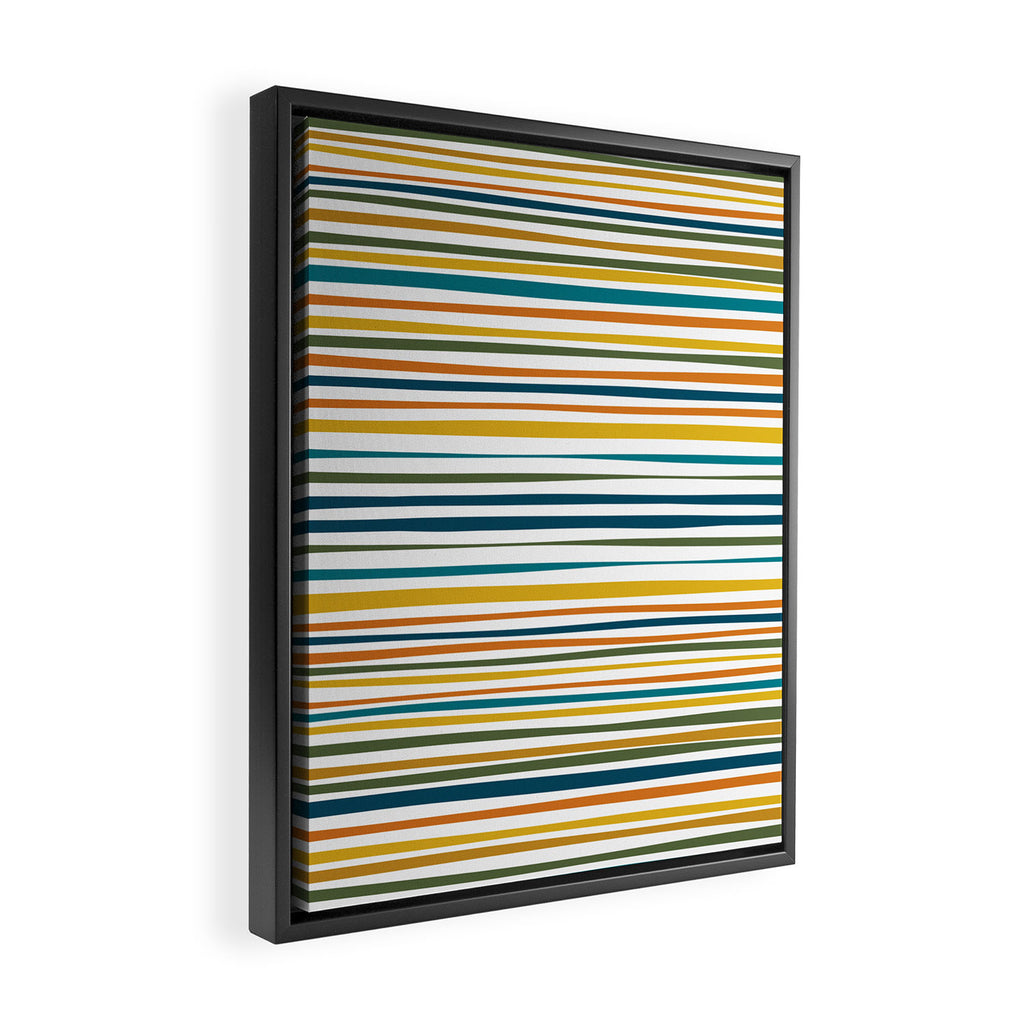 Natural Stripes Pattern in Moroccan Teal Blue Olive Green Mustard Orange Ochre White Framed Canvas Print Gallery Image 2