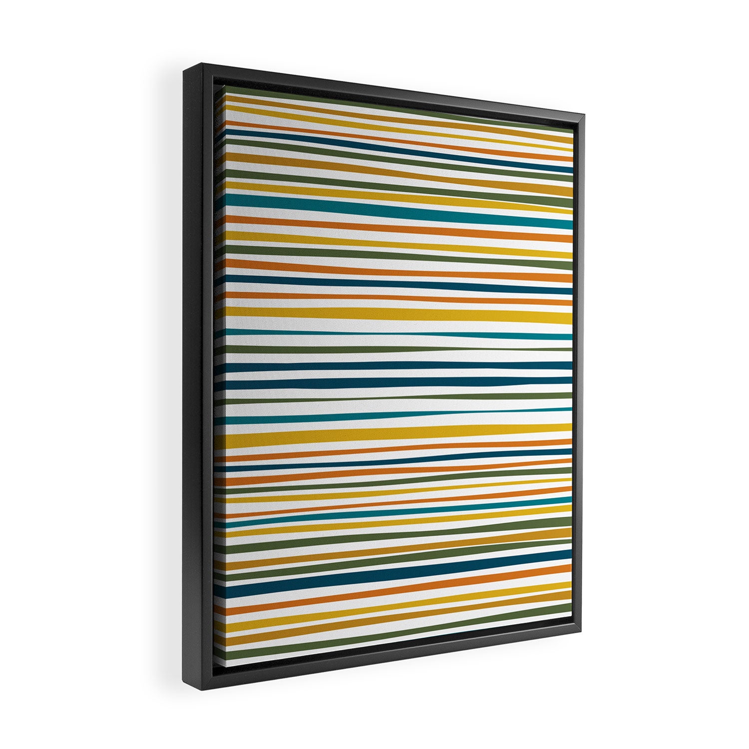 Natural Stripes Pattern in Moroccan Teal Blue Olive Green Mustard Orange Ochre White Framed Canvas Print Gallery Image 2