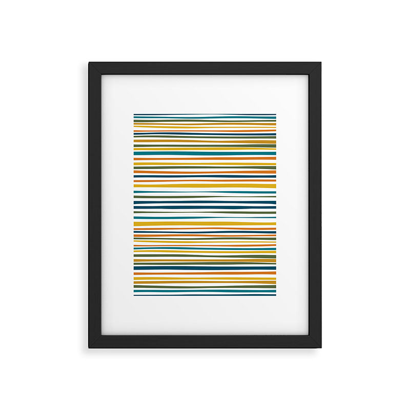 Natural Stripes Pattern in Moroccan Teal Blue Olive Green Mustard Orange Ochre White Framed Art Print Gallery Image 5