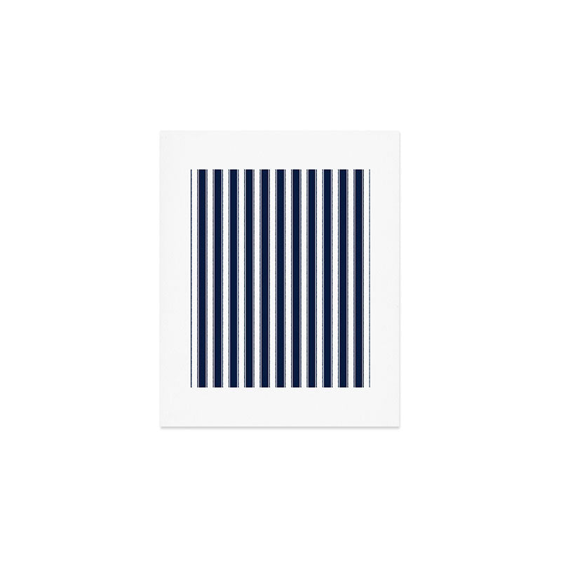 Nautical Navy Blue and White Rough Stripes Vertical Pattern Art Print Gallery Image 1