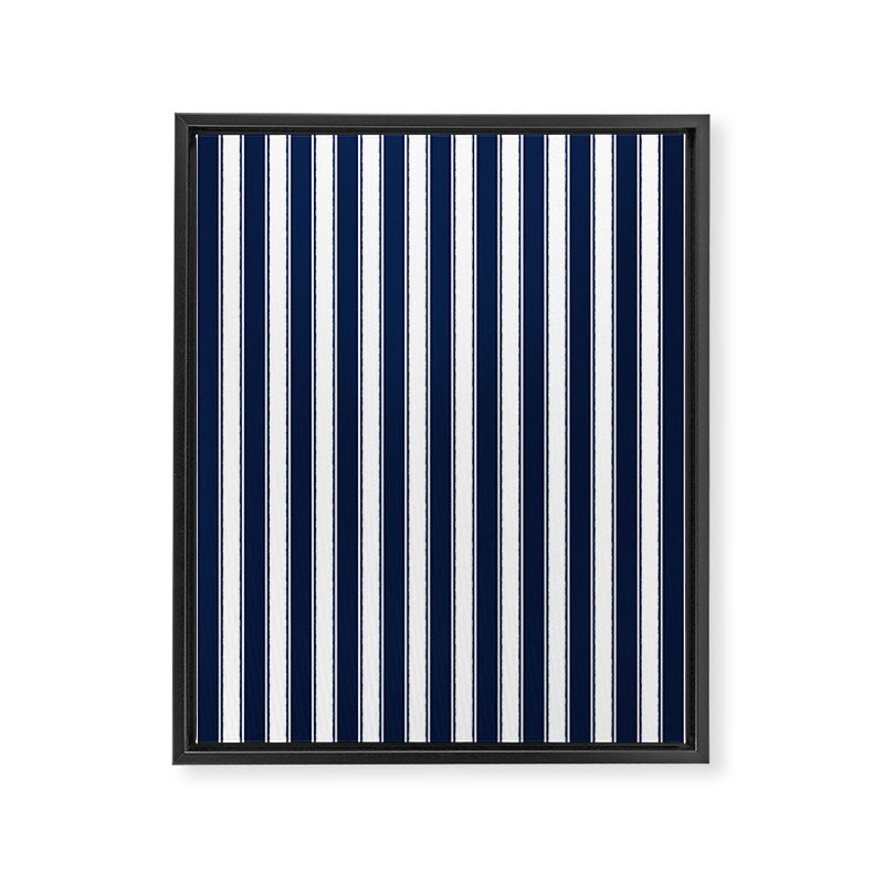 Nautical Navy Blue and White Rough Stripes Vertical Pattern Framed Canvas Print Gallery Image 6
