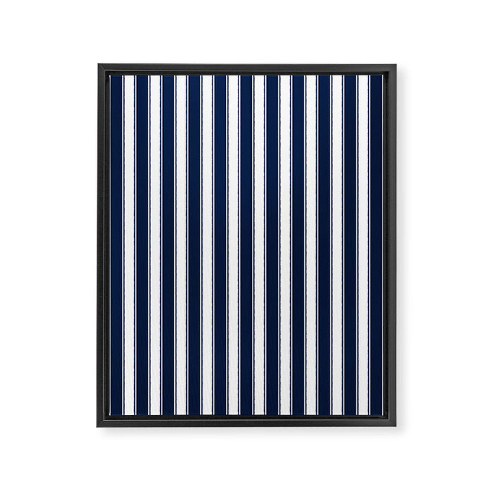Nautical Navy Blue and White Rough Stripes Vertical Pattern Framed Canvas Print Gallery Image 1
