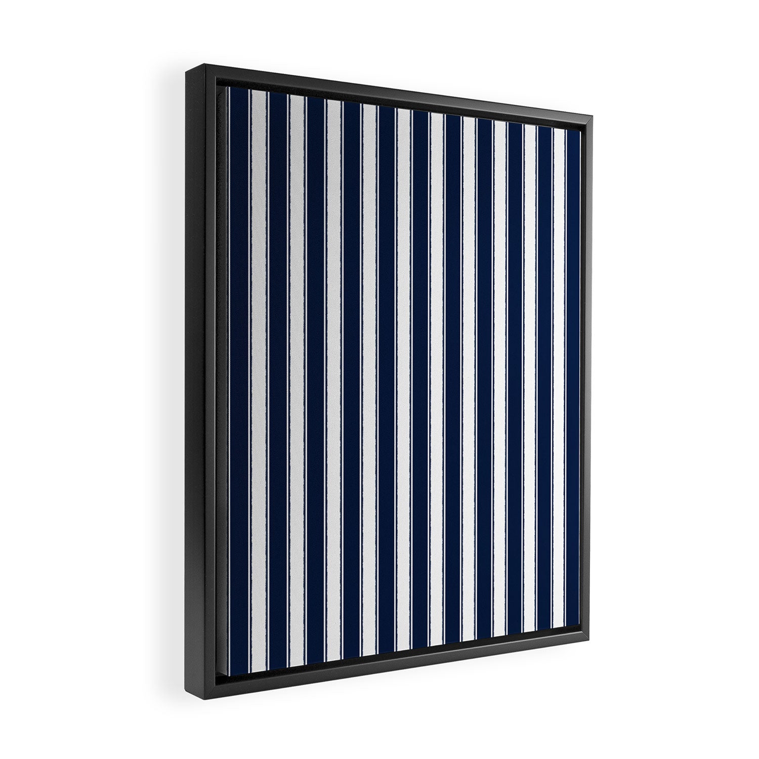 Nautical Navy Blue and White Rough Stripes Vertical Pattern Framed Canvas Print Gallery Image 2