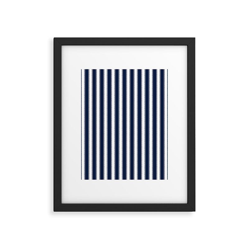 Nautical Navy Blue and White Rough Stripes Vertical Pattern Framed Art Print Gallery Image 5