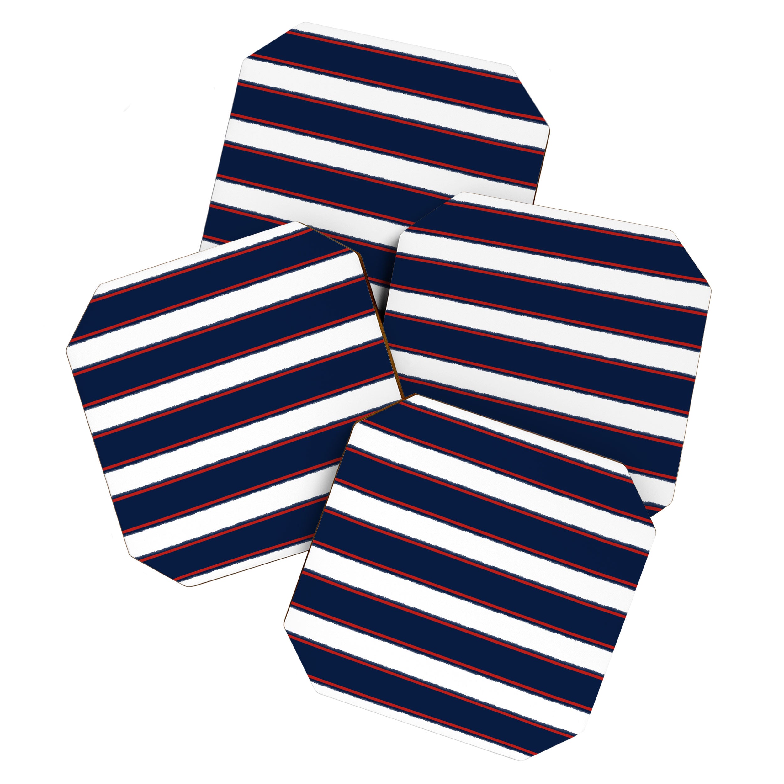 Nautical Navy Blue Red White Rough Stripes Pattern Coaster Gallery Image 1