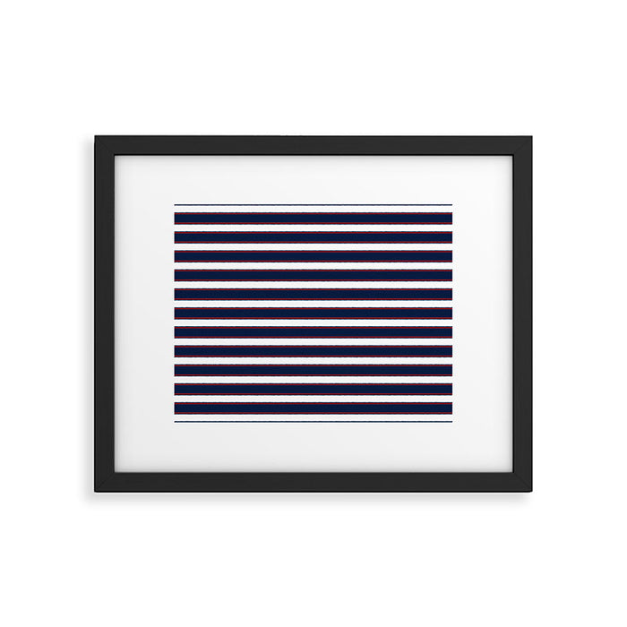 Nautical Navy Blue Red White Rough Stripes Pattern Framed Art Print Gallery Image 1