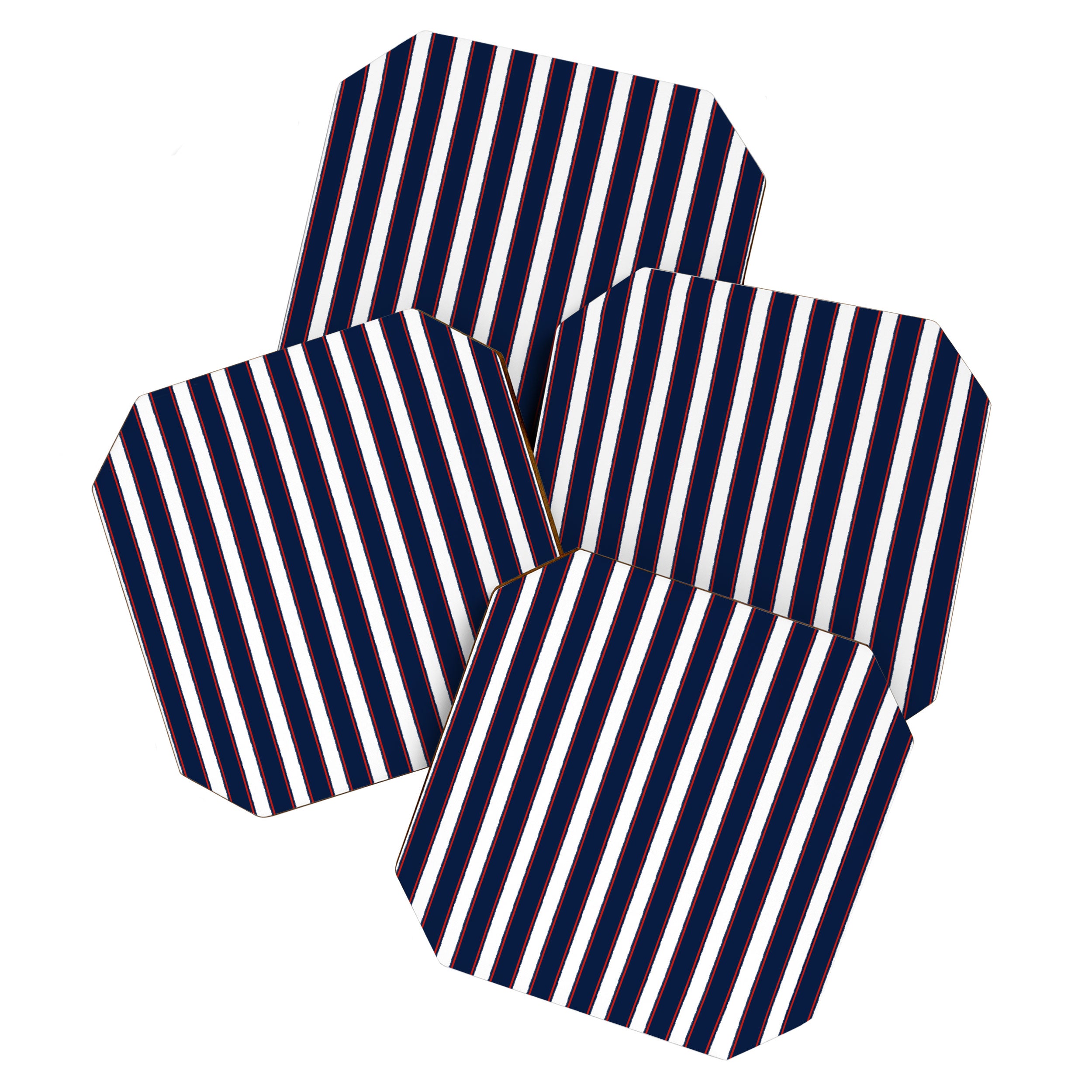Nautical Navy Blue Red White Rough Stripes Vertical Pattern Coaster Gallery Image 1