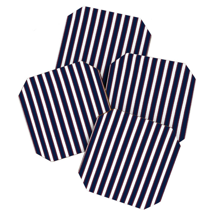 Nautical Navy Blue Red White Rough Stripes Vertical Pattern Coaster Gallery Image 1