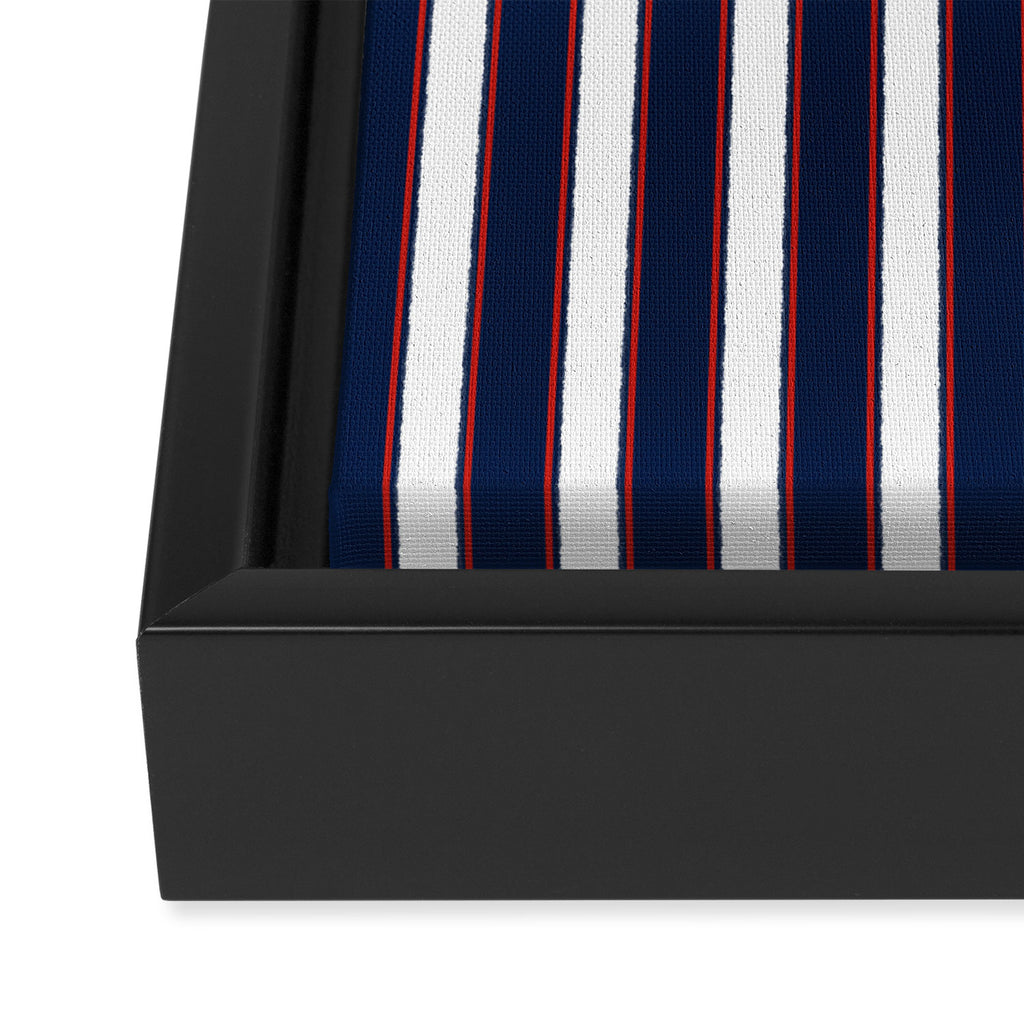 Nautical Navy Blue Red White Rough Stripes Vertical Pattern Framed Canvas Print Gallery Image 3