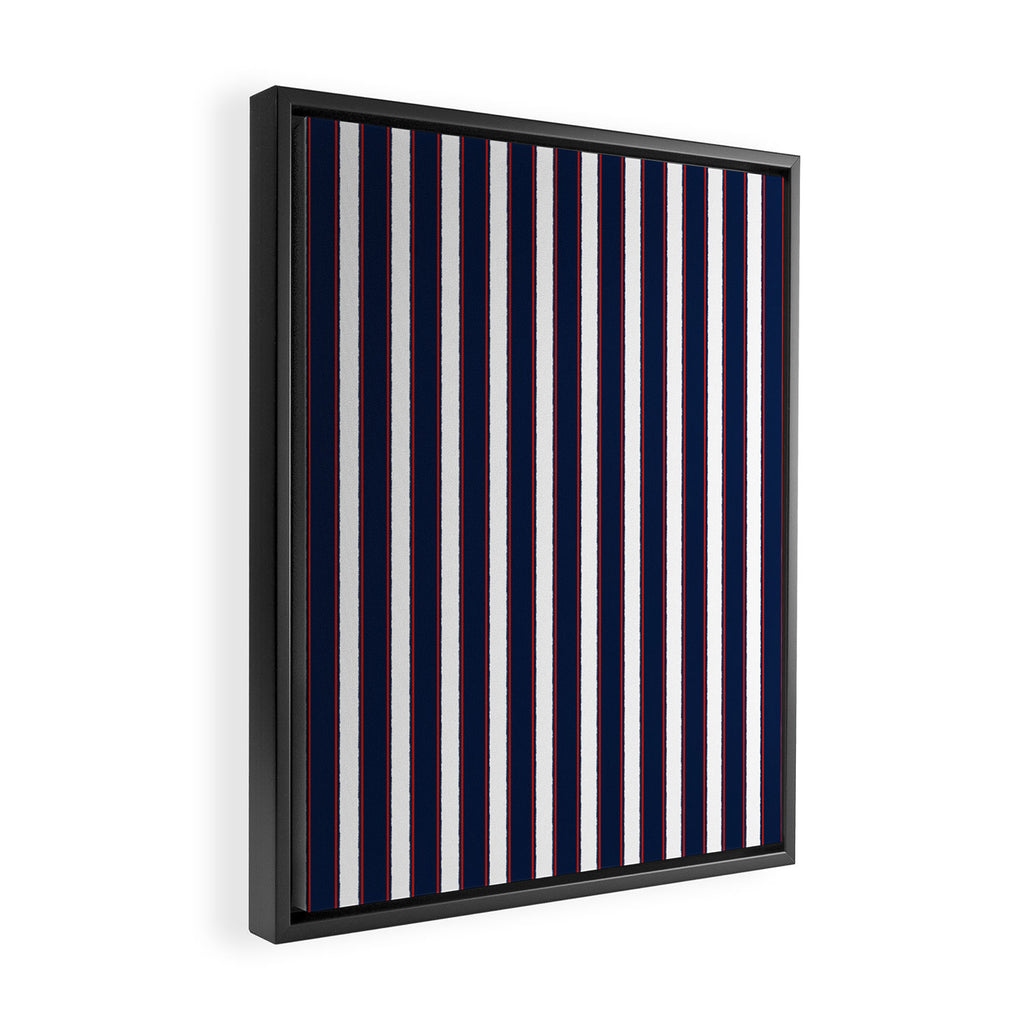 Nautical Navy Blue Red White Rough Stripes Vertical Pattern Framed Canvas Print Gallery Image 2