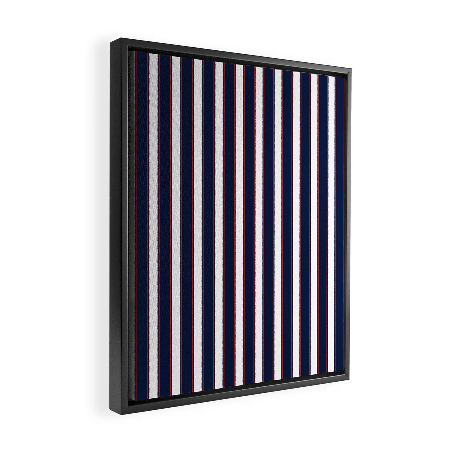 Nautical Navy Blue Red White Rough Stripes Vertical Pattern Framed Canvas Print Gallery Image 2