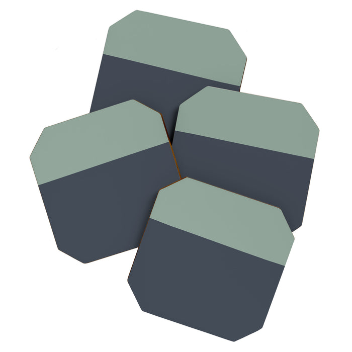 Navy Gray Blue Green Celadon Sage Minimalist Solid Stripe Color Block Pattern Coaster Gallery Image 1