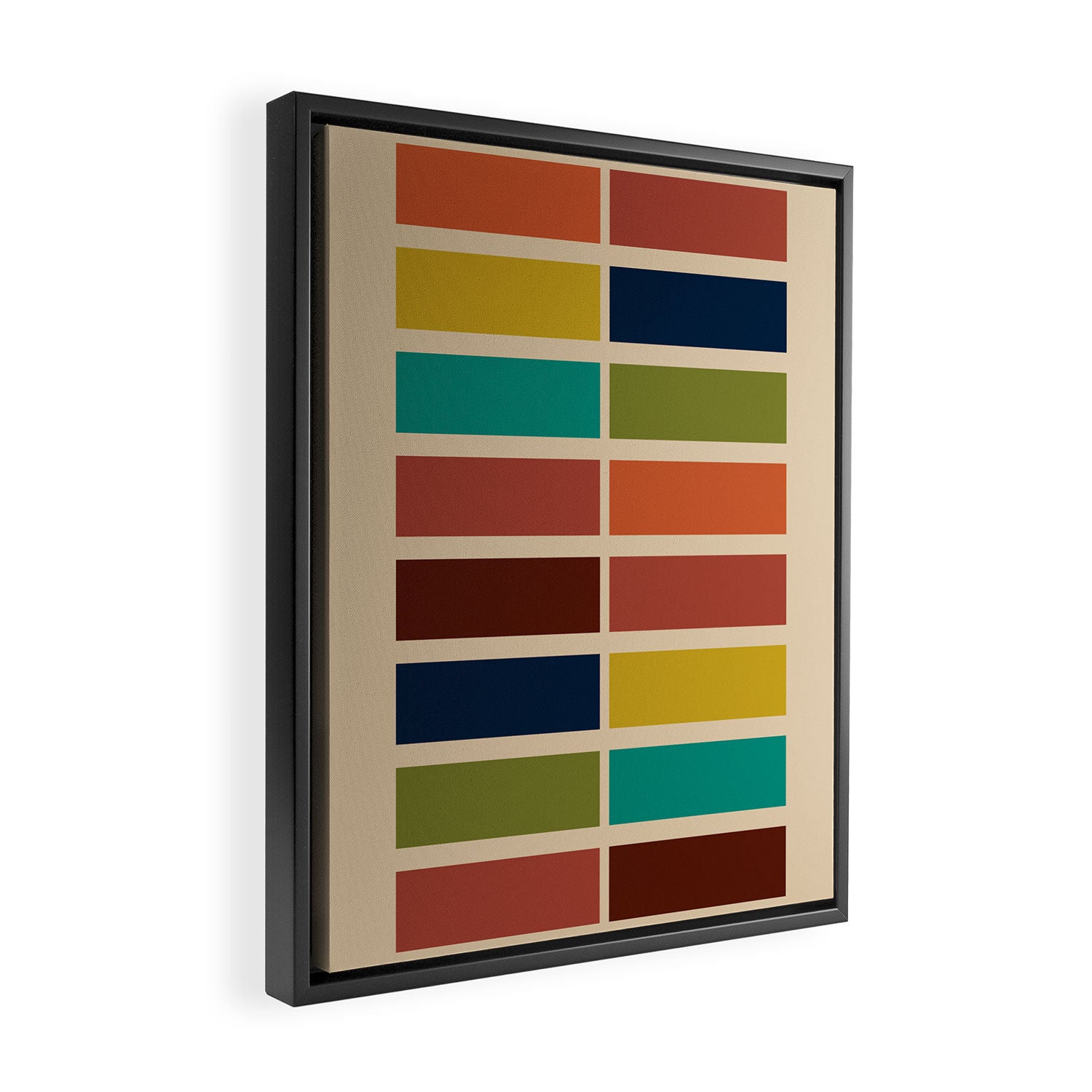 Nelson Blocks II - Midcentury Modern Geometric in Mid Century Mod Mustard, Olive, Teal, Orange, Beige Framed Canvas Print Gallery Image 2