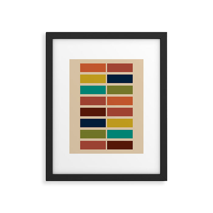 Nelson Blocks II - Midcentury Modern Geometric in Mid Century Mod Mustard, Olive, Teal, Orange, Beige Framed Art Print Gallery Image 1